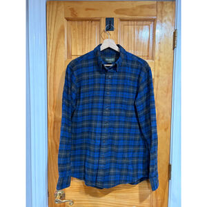 Eddie Bauer Blue Plaid Flannel Shirt Men’s Small Cotton Button Down
